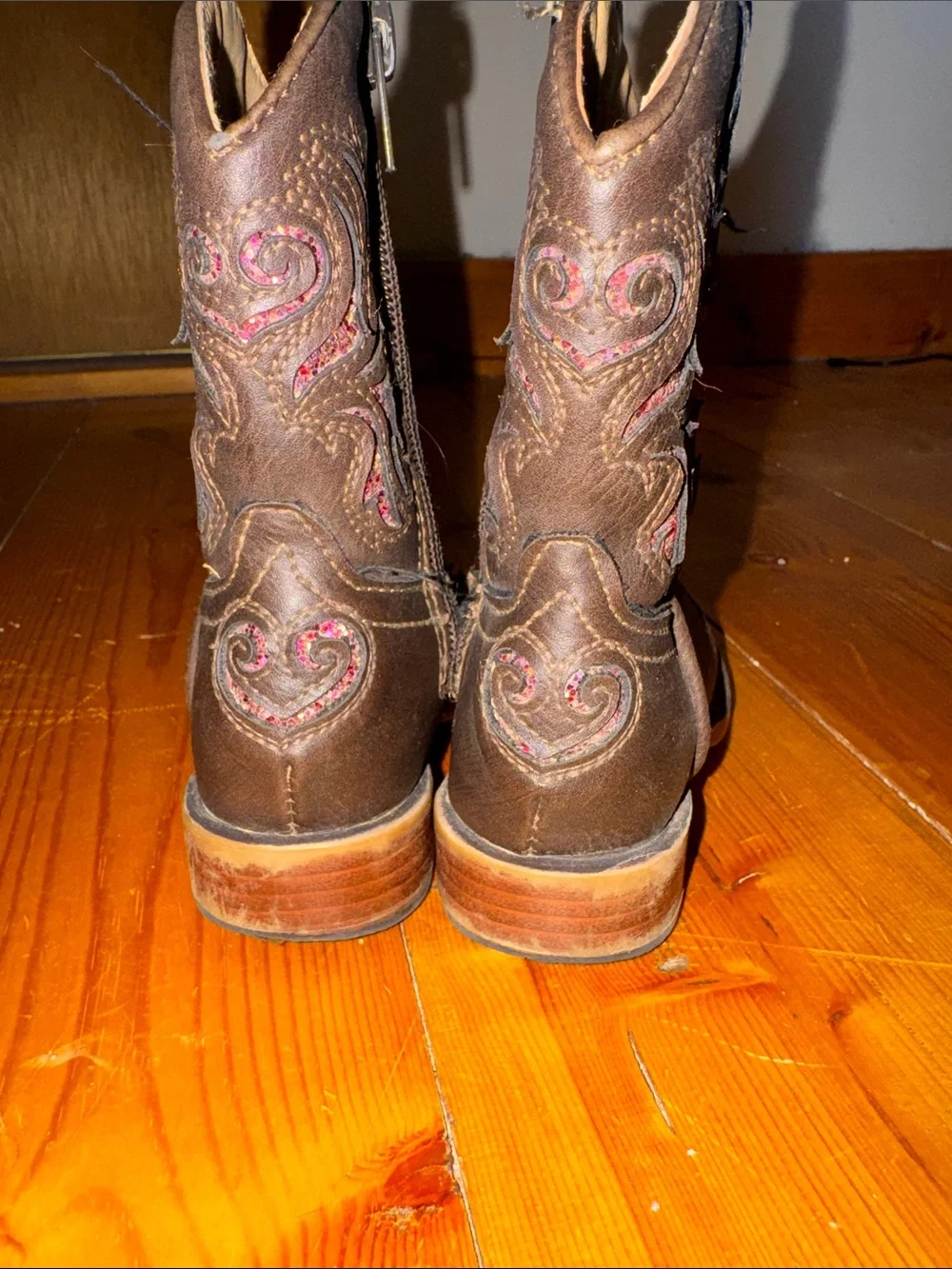 Roper Kids Brown Western Boots with Pink Embroidery